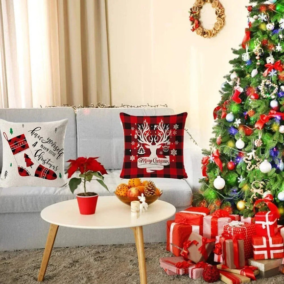 18x18 inch Christmas Decorations Tree  Reindeer Pillow Cushion Covers for Couch - Picture 7 of 9